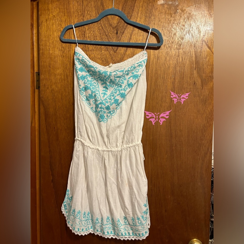 Gorgeous white and blue embroidered dress/cover up